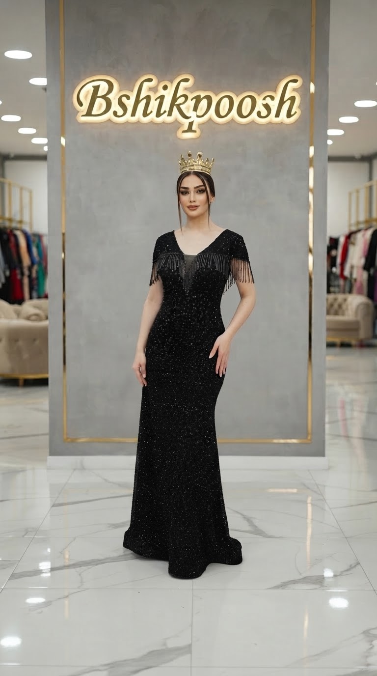 ماکسی مجلسی مخمل پولکی مدل ماهی زنانه