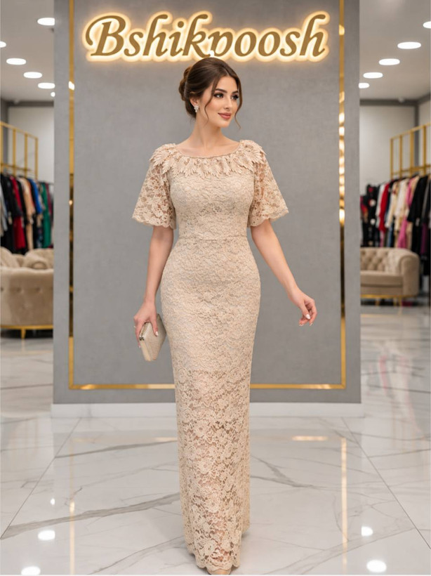 ماکسی مجلسی دانتل مخمل زنانه مدل ماهی حنا